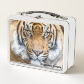 タイガー顔のクローズアップ名 メタルランチボックス (正面)