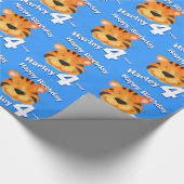 タイガー顔アートと名前ブルー4th誕生日ラップ ラッピングペーパー (角)