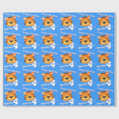 タイガー顔アートと名前ブルー4th誕生日ラップ ラッピングペーパー (フラット)