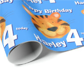 タイガー顔アートと名前ブルー4th誕生日ラップ ラッピングペーパー (ロールコーナー)