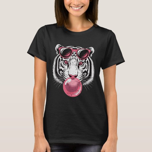 タイガー顔ピンクサングルジャングルビベス動物愛好家 Tシャツ (正面)