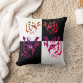 タイガー顔ブラック&ホワイトチェック クッション (ブランケット)