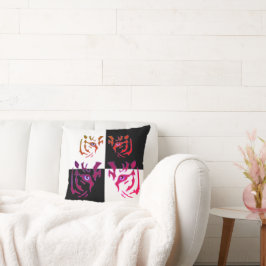 タイガー顔ブラック&ホワイトチェック クッション