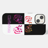 タイガー顔ブラック&ホワイトチェック iPhoneケース (裏面横)