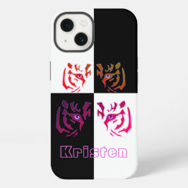 タイガー顔ブラック&ホワイトチェック iPhone 13ケース