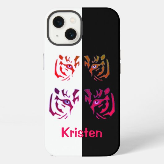 タイガー顔ブラック&ホワイト iPhoneケース (裏面)