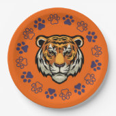 タイガー顔紙パーティープレートオレンジ&ブルー ペーパープレート (正面)