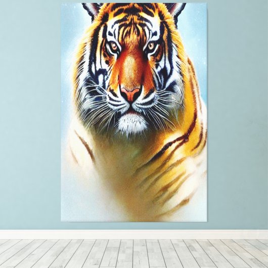 タイガー顔絵画- Striking Wildlife Artwork キャンバスプリント (インサイチュ (ウッドフロア))