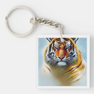 タイガー顔絵画- Striking Wildlife Artwork キーホルダー
