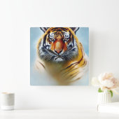タイガー顔絵画- Striking Wildlife Artwork スクエア壁時計 (ホーム)