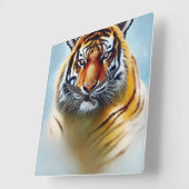 タイガー顔絵画- Striking Wildlife Artwork スクエア壁時計 (傾斜)