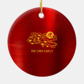 タイガー2022中国の旧正月レッドフォイルイエロー セラミックオーナメント (裏面)