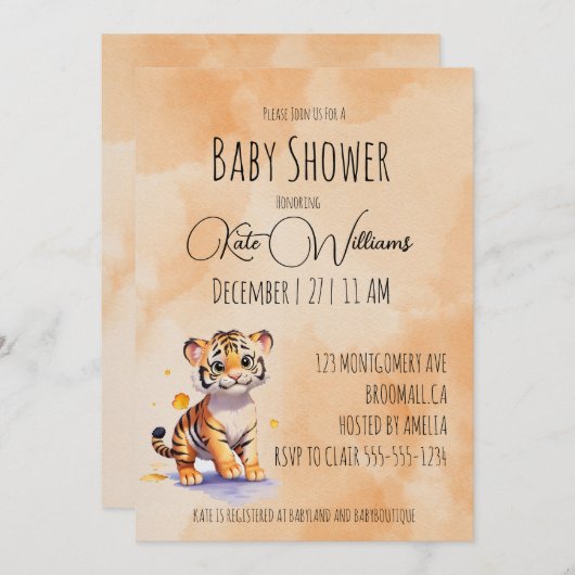 タイガー・カブをテーマにした赤ちゃんシャワー招待状 招待状 (正面/裏面)