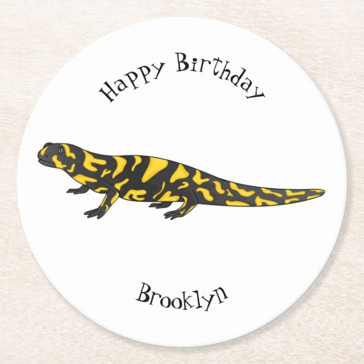 タイガー・サラマンダー漫画イラストレーション ラウンドペーパーコースター (正面)