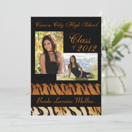 タイガー·ストライプアニマルプリントの卒業発表 招待状 (スタンド正面)