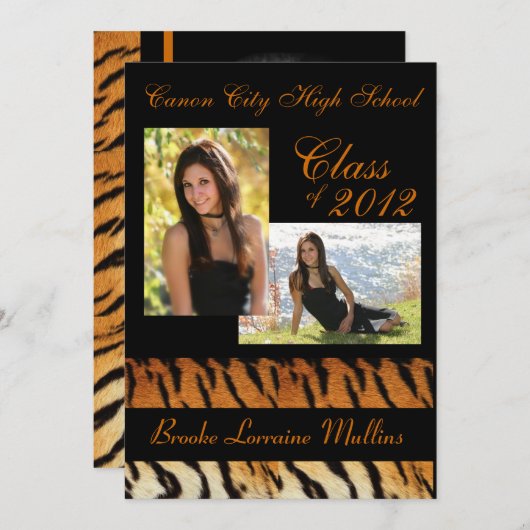 タイガー·ストライプアニマルプリントの卒業発表 招待状 (正面/裏面)