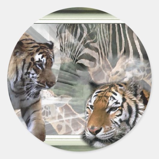 タイガー、ゼブラ、キリン、恋人への贈り物 ラウンドシール (正面)