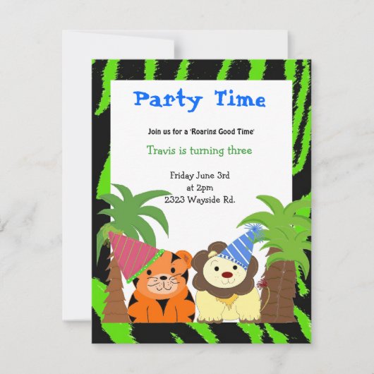 タイガー&ライオン誕生日招待状 招待状 (正面)