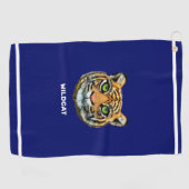 タイガー&ワイルドキャット文字オンネイビーブルー&ホワイトストライプズ ゴルフタオル (横)