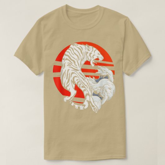 タイガー 日本のアート ウェーブ 捕食者 野生生物 ワイルダネス Tシャツ (デザイン正面)