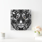 タイガー | Tigerカラフルスケッチ |抽象芸術アート スクエア壁時計 (ホーム)