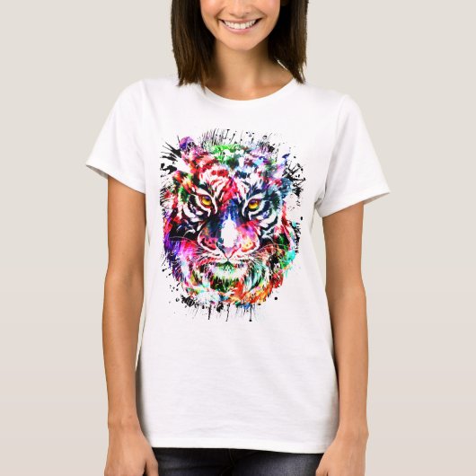 タイガーTシャツ | カラフルスケッチ | 抽象芸術 Tシャツ (正面)