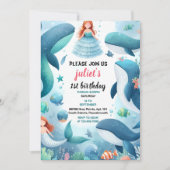 タイクールムフィッシュシーブルーホエールシャーク1歳の誕生日 招待状 (正面)