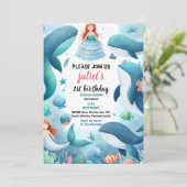 タイクールムフィッシュシーブルーホエールシャーク1歳の誕生日 招待状 (スタンド正面)