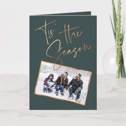 タイザシーズン引用文グリーンミニマルフォトクリスマス カード (正面)