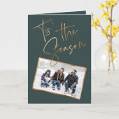 タイザシーズン引用文グリーンミニマルフォトクリスマス カード (黄色い花)