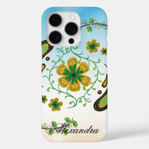 タイジフラワー – 緑と黄色のフローラアート iPhone 16 PROケース