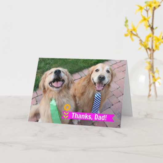 タイズのお父さんの日を着た2人のゴールデンレトリバー カード (黄色い花)