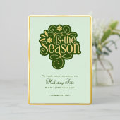 タイズザシーズンフェスティバルグリーン金ゴールドホリデーパーティー 箔招待状 (立ち正面)