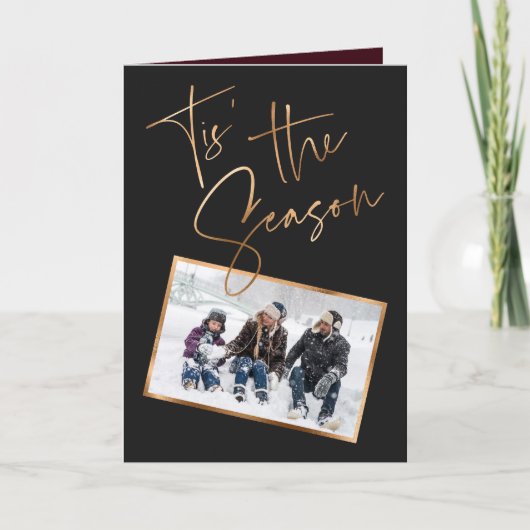 タイズザシーズン引用文ブラックミニマルフォトクリスマス カード (正面)