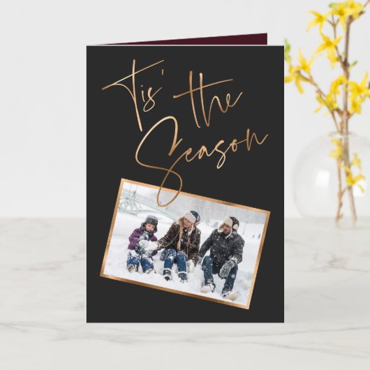 タイズザシーズン引用文ブラックミニマルフォトクリスマス カード (黄色い花)