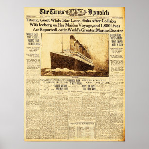 タイタニックはアイスバーグとの衝突後に沈む1912 ポスター