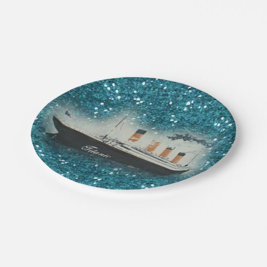 タイタニックサファイアグリッターホワイトスターラインシップ ペーパープレート (アングル)
