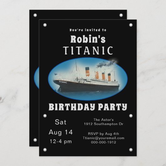 タイタニックブラック誕生日招待状 招待状 (正面/裏面)