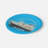 タイタニックブルー誕生日ホワイトスターラインシップ ペーパープレート (アングル)