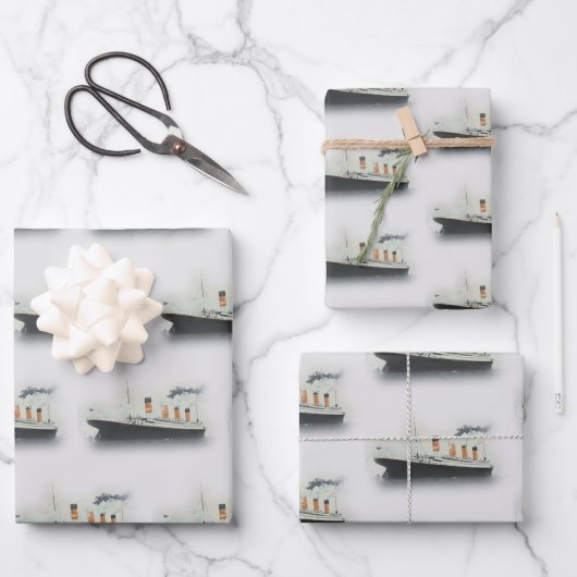 タイタニックヴィンテージ氷山グレーホワイトスターラインシップ ラッピングペーパーシート (正面)