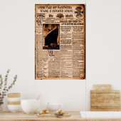 タイタニック号が沈没する海中のセピアヴィンテージと報じられている ポスター (キッチン)