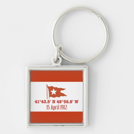 タイタニック型沈没GPS座標と白星旗 キーホルダー (正面)