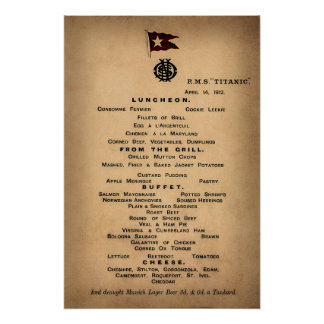 タイタニック最終ランチョンメニュー1912 ポスター