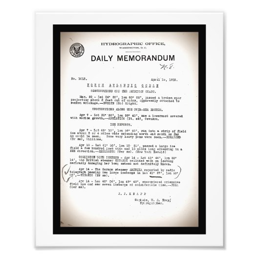 タイタニック水路災害時のメモ フォトプリント            (正面)