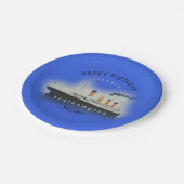 タイタニック船ハッピーバースデー名マリーンブルー紙 ペーパープレート (アングル)