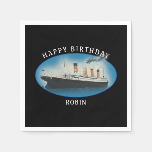 タイタニック誕生日ブラックRMSホワイトスターラインシップ スタンダードカクテルナプキン (正面)