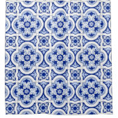 タイタリアンイル，マジョリカ，青と白の模様  シャワーカーテン (正面)