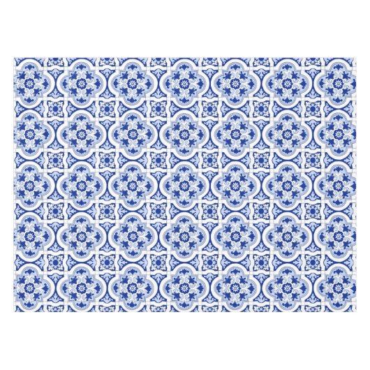 タイタリアンイル，マジョリカ，青と白の模様     テーブルクロス (正面(横))