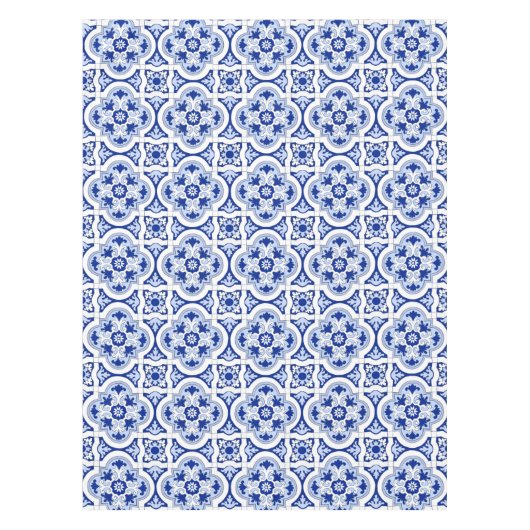 タイタリアンイル，マジョリカ，青と白の模様     テーブルクロス (正面)