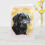 タイタンの実験室の子犬の挨拶状 カード (黄色い花)